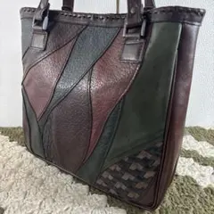 HANDMADE レザークラフト 本革パッチワーク トートバッグ 手作りbag