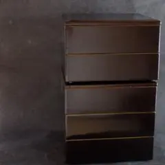 明治期 黒漆塗 五段重箱 木箱入