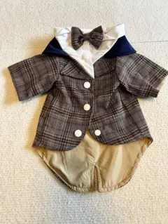 犬服 チェック柄ジャケット ボウタイ付き