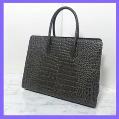 【美品】ダークグレー クロコダイル風 革 トートバッグ レディース A4可能