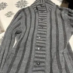 グレー ストライプ ニットカーディガン