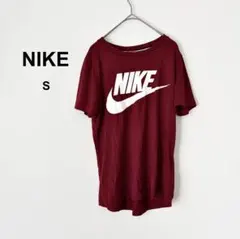 美品✨ ナイキ 半袖Tシャツ 赤 バーガンディ ロゴ付き スポーツウェア S