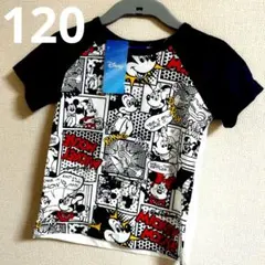 120☆ミッキー　コミック柄　Tシャツ　ネイビー　❇新品❇半袖❇ディズニー❇のサムネイル