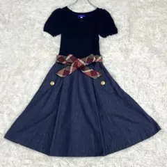 ブルーレーベルクレストブリッジ 半袖ドッキングワンピース デニム リボン