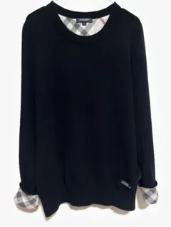 BurberryLondonブラック クルーネックニット　折り返しノバチェックM