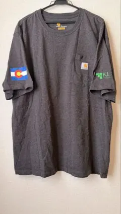 CARHARTT Tシャツ　胸ポケット　チャコールグレー　L 企業ロゴ刺繍