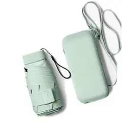 折りたたみ傘 ライトグリーン 晴雨兼用 6本傘骨 収納ポーチ付き