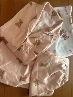 【パジャマ＋ひざ掛け】テディベア くま ベビーピンク