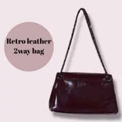 Vintage　レトロレザー　２wayバッグ　　ワインレッド　チェーンバッグのサムネイル