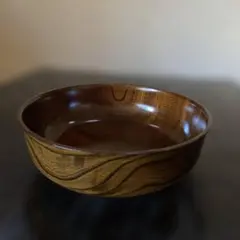 木製 菓子器 茶色　天然木　漆塗り　拭き漆　工芸　漆器