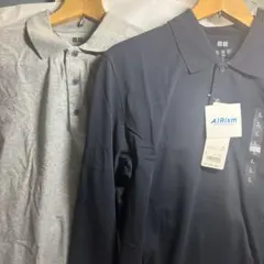 ☆新品(ユニクロ/AIRismゴルフポロ/男性用)L/紺＆グレー/2枚SET☆