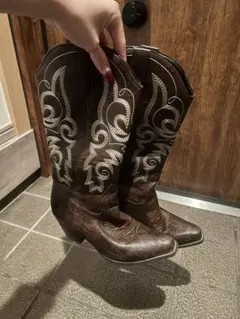 ブラウン刺繍ウエスタンブーツ