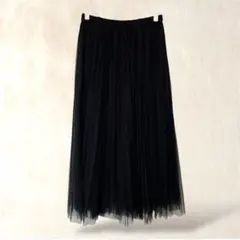 しまむら　ロングスカート　チュール　L　ブラック　ウエストゴム　シフォン　レース