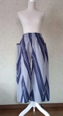 着物リメイク/クラシカル矢羽根模様のポケット付きパンツ①