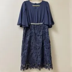 ネイビー フレアスリーブ レースドレス