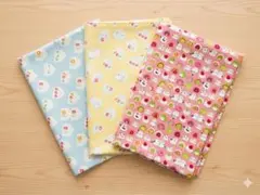 【合計3.5m】シマエナガ スイーツ柄 生地 3枚セット ピンク2m 入園入学