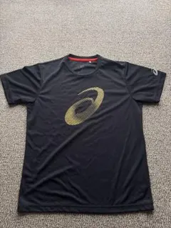 ASICS 黒 Tシャツ ロゴ入り