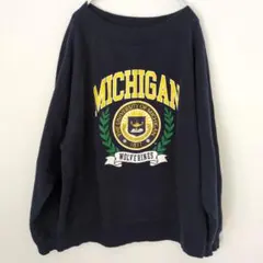 GU ジーユー　ロゴスエット　カレッジロゴ　XL ネイビー　裏起毛　古着