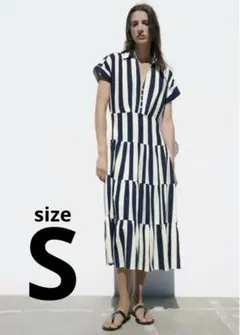 ZARA ストライプ バックオープン 背中あきワンピ ロングワンピ S