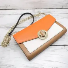 コールハーン COLE HAAN 財布 白×オレンジ×ブラウン レザー