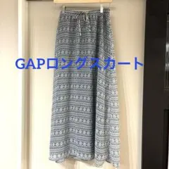 GAP ロングスカート 総柄 ウエストゴム 楽ちん 北欧風 ネイビー