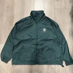 ナイロンジャケット　緑　L フード付き　刺繍　ワンポイント