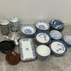 お買い得！花模様和風食器・湯呑みまとめセット 藍色 有田焼 陶器メーカーあり