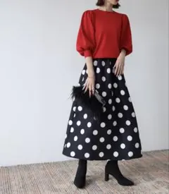 【ELFRANK】エルフランク　ドット柄スカート＆七分袖ニットの上下セットのサムネイル