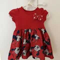 美品 3Dミニーマウスプリント 半袖ワンピース 赤 90