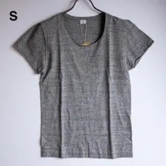 【一点もの】日本製 無地 Uネック 半袖Tシャツ S 杢グレー カットオフ