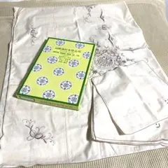 スワトウ刺繍テーブルクロス、ナプキンクロス６枚付きベージュカラー花柄スワトウ