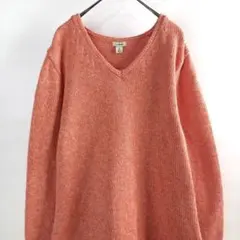 エルエルビーン　Vネック　ロングニット　セーター　長袖　無地　オレンジ　XL