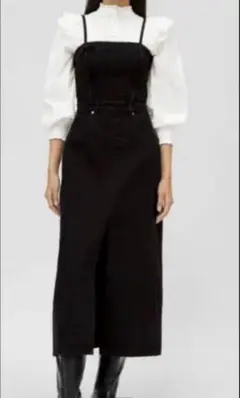 ザラ ブラックデニムワンピース　ZARA L 大きめサイズ　スリット