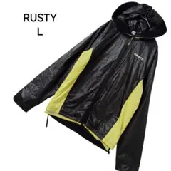 RUSTY ナイロンジャケット フード付 黒黄 L