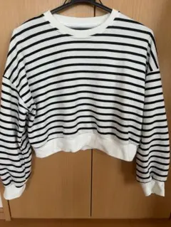 ストライプ柄ドロップショルダー長袖スウェット