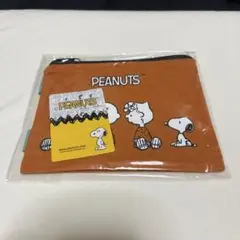 [新品・未使用] スヌーピー　コットン ポーチ　オレンジ　スヌーピーライン