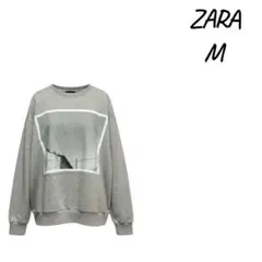 ZARA グレー M プリントスウェット，トレーナー