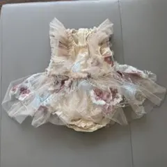 アイボリー フリル刺繍 ベビードレス 12-18M