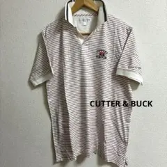 CUTTER & BUCK ポロシャツ Lサイズ 白/赤/黒ストライプのサムネイル
