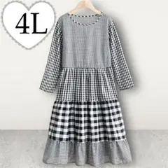 新品　大きいサイズ　ギンガムチェック柄ティアードワンピース　4L