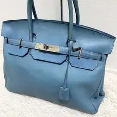 HERMESノベルティ青色レザー ハンドバッグ ファスナー付き HERMESノベルティ青色レザー ハンドバッグ ファスナー付き - メルカリ