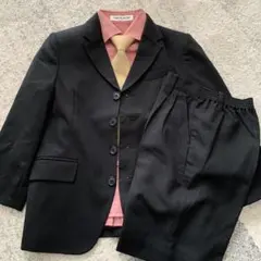 美品　フォーマルスーツ　シャツセット 黒ストライプ120㎝