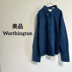 【美品✨】Worthington ストレッチ ダークブルー 長袖シャツ