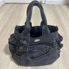 デニムトートバッグ ダークグレー フリル付き
