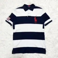極上品 ポロラルフローレン ポロシャツ ラガーシャツ ビッグポニー 白 ネイビー
