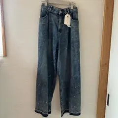 新品タグ付ラインストーン付き しまむらケミカルウォッシュ デニムパンツM