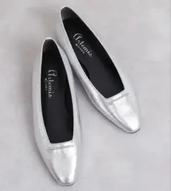 パンプス 「片足130g」軽量　ラインストーンバースクエアカットフラットシューズ