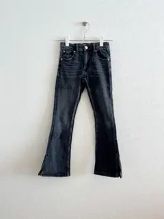zara 134cm フレアデニム ブラックデニム スリット シルバー