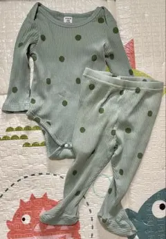 ミントグリーン 水玉ロンパースとパンツセット