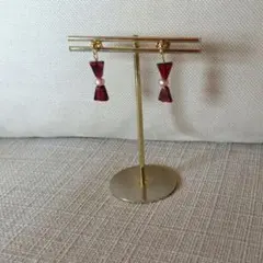 淡水パール ガーネット ピアス リボン 可愛い 天然石 パワーストーン